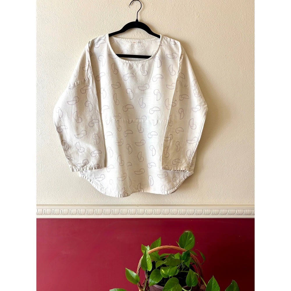 PO-EM Handwoven Cotton Everyday Top Cream Lavender OS Pockets Eco Lagenlook Airy